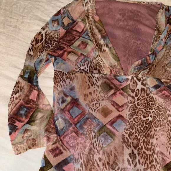 Pink multi color cheetah print long sleeve top with... - Picture 3 of 4